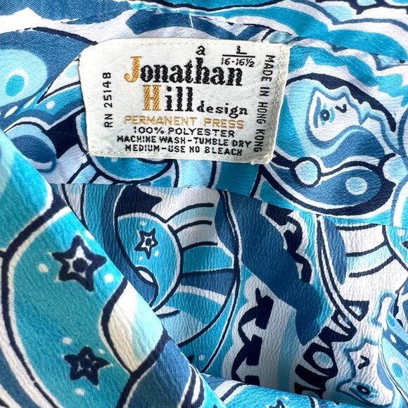 70's Funky Print Shirt - Size Large - Blues Hues - Brand Jonathan Hill Design - Picture 10 of 10